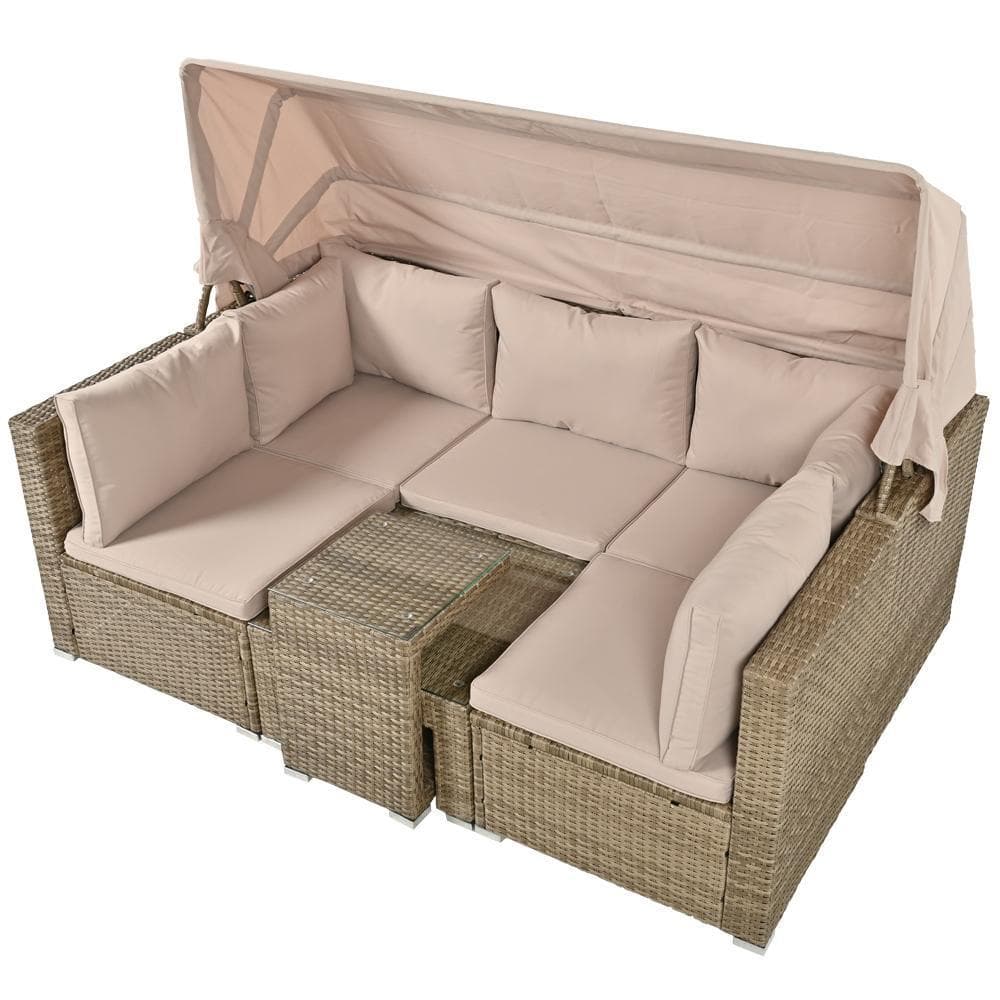 パラソル付き ガーデンファニチャー 5点 ガーデン テーブル チェアー ラタン調