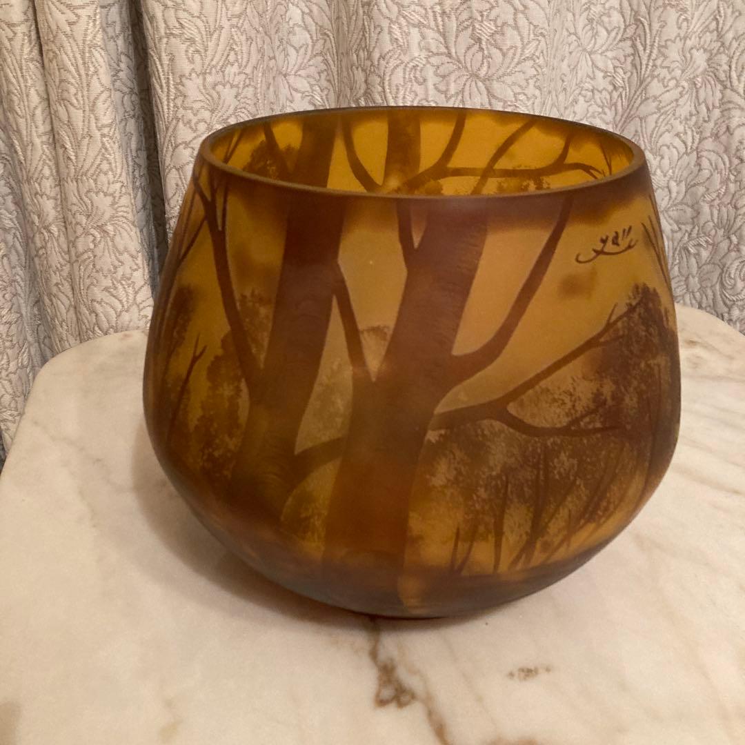 古美術柳　エミール・ガレ 湖水風景文飾壺 広口花瓶 アールヌーヴォー