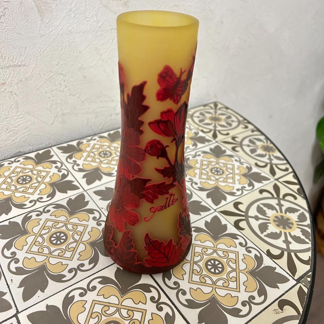 【証明書】　エミールガレ 　花瓶　カメオ彫り　被せガラス　高さ19cm