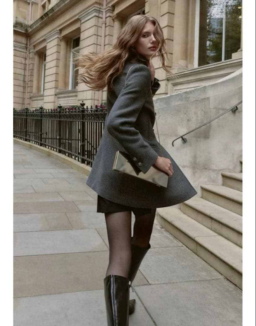 最終価格未使用★ZARAウールダブルブレストコート★M★グレー色★完売商品