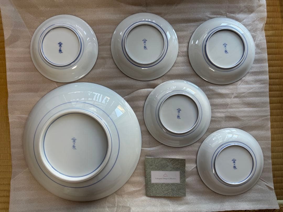 【新品未使用・箱付】深川製磁 染付金彩 大皿1＋中皿5枚セット 有田焼 昭和期