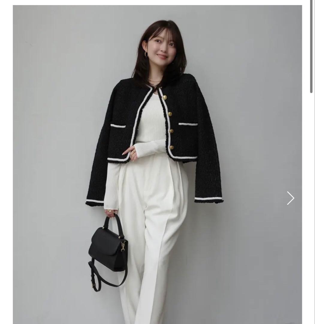 クラシカルノーカラーニットジャケット