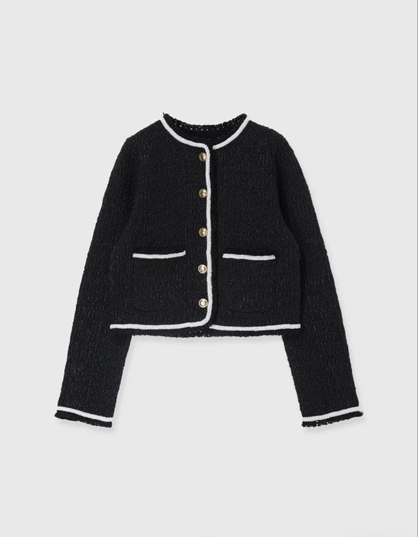 クラシカルノーカラーニットジャケット