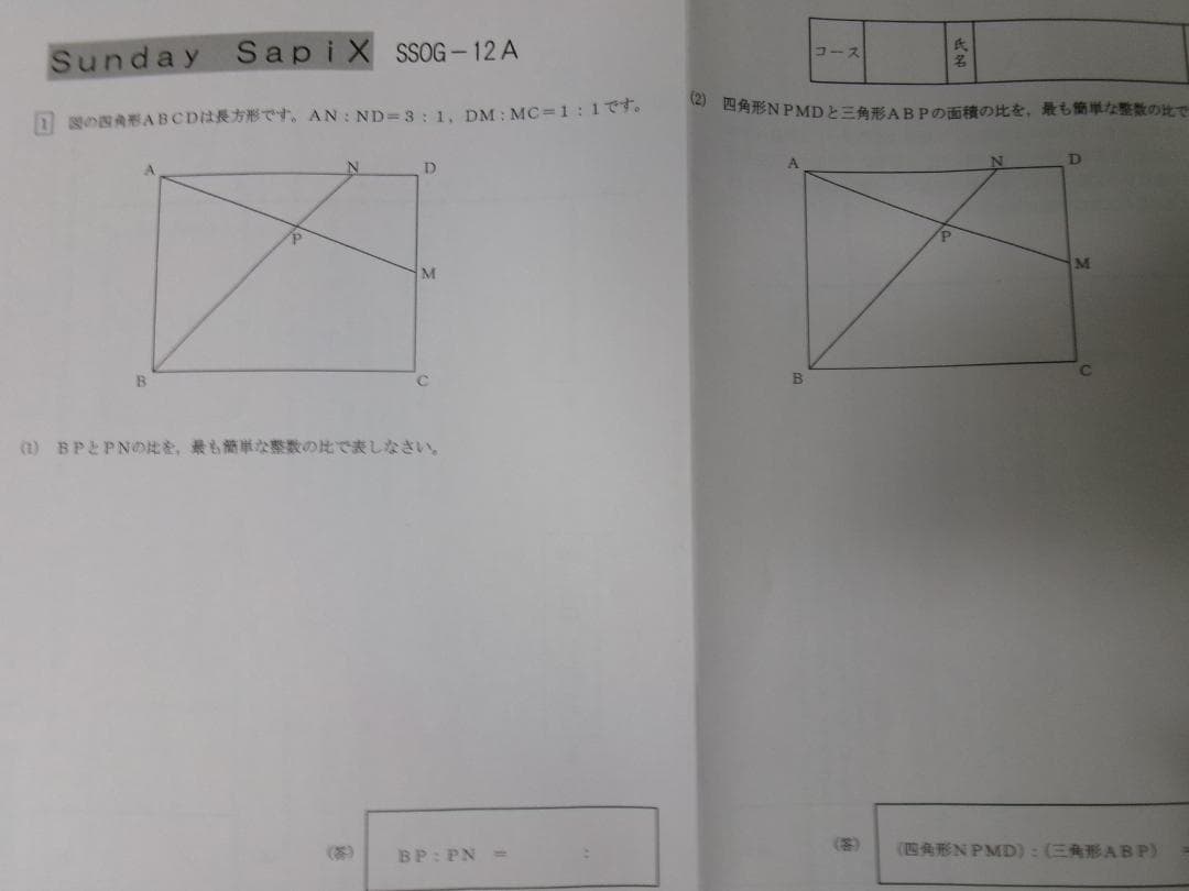 サピックス・ＳＳ特訓＊６年＊算数／鴎友 対策プリント＊全１４回 Aプリント完全版