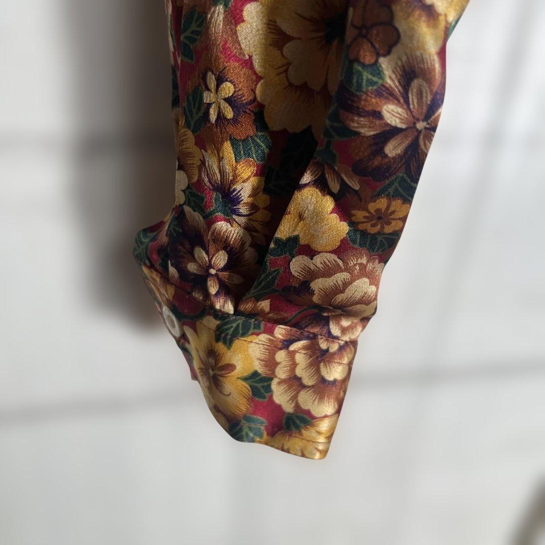 ヴィンテージ　LOEWE 花柄　クロップドシャツ　肩パッド　シルク100%