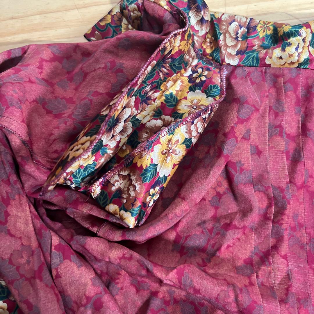 ヴィンテージ　LOEWE 花柄　クロップドシャツ　肩パッド　シルク100%