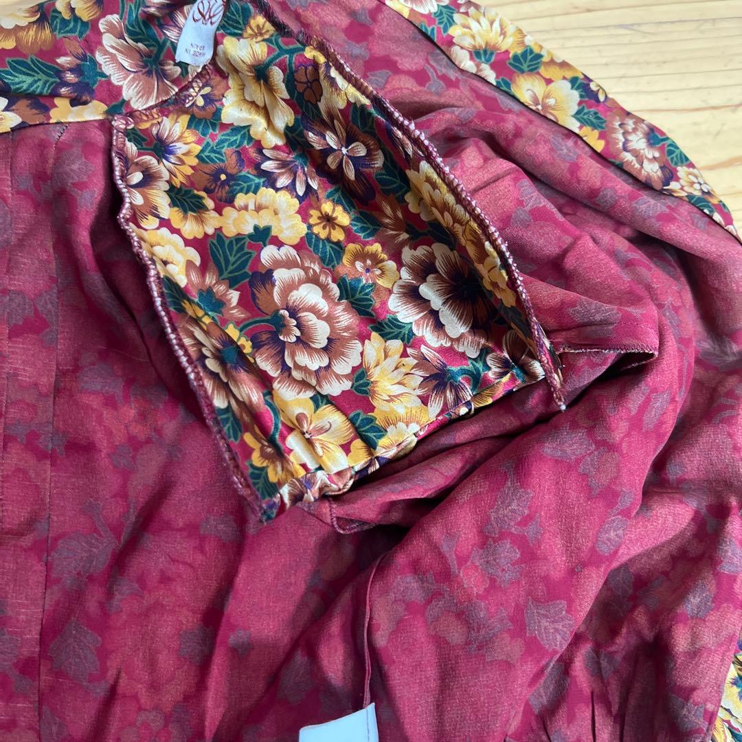 ヴィンテージ　LOEWE 花柄　クロップドシャツ　肩パッド　シルク100%