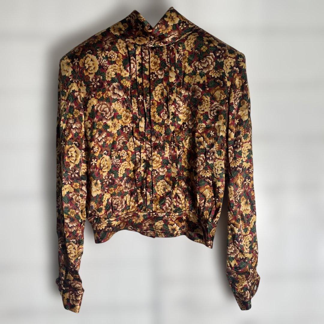 ヴィンテージ　LOEWE 花柄　クロップドシャツ　肩パッド　シルク100%