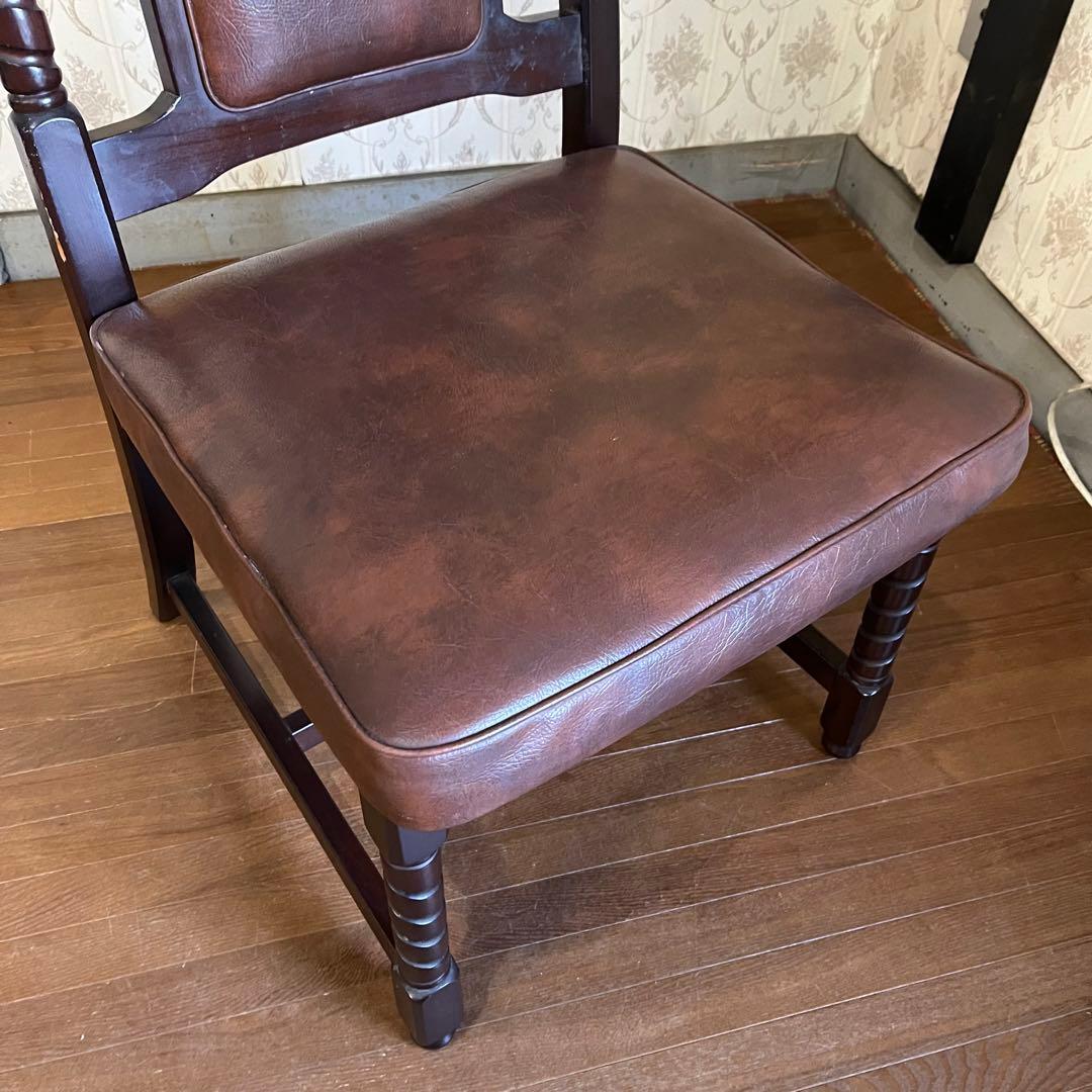 【アンティーク】② トーア 木製 ダイニングチェア レザー張り 椅子 古民家