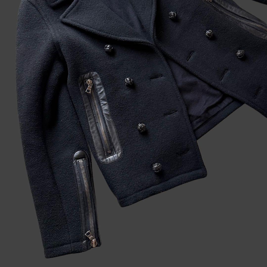 日本製 RawLife 牛革×ウール 丈短 Pコート RiRiジップ 上野商会