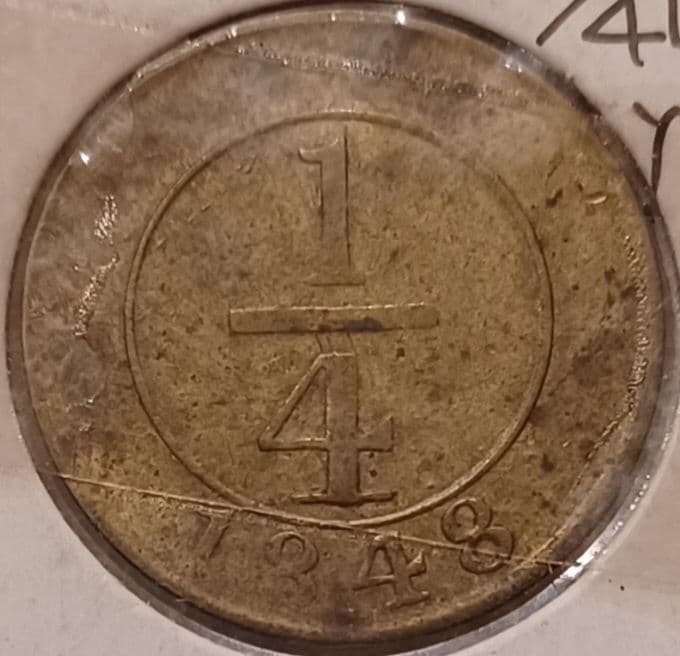 1848年(178年前) ドミニカ共和国 1/4レアル硬貨