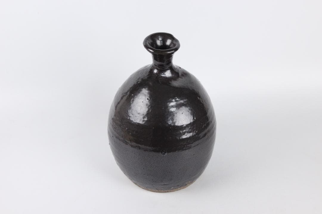 中国美術 　宋代 建窯 油滴釉 瓶 天目 古陶磁 時代物 台付 ED5-11