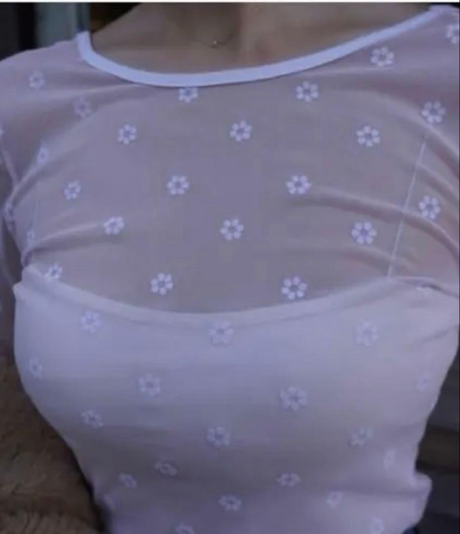 未使用タグ付きHYEONsheer tops \"flower\" / pink