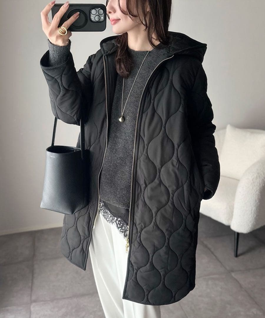 エマテイラー　キルティングフードコート 美シルエット3wayブラック 36 新品