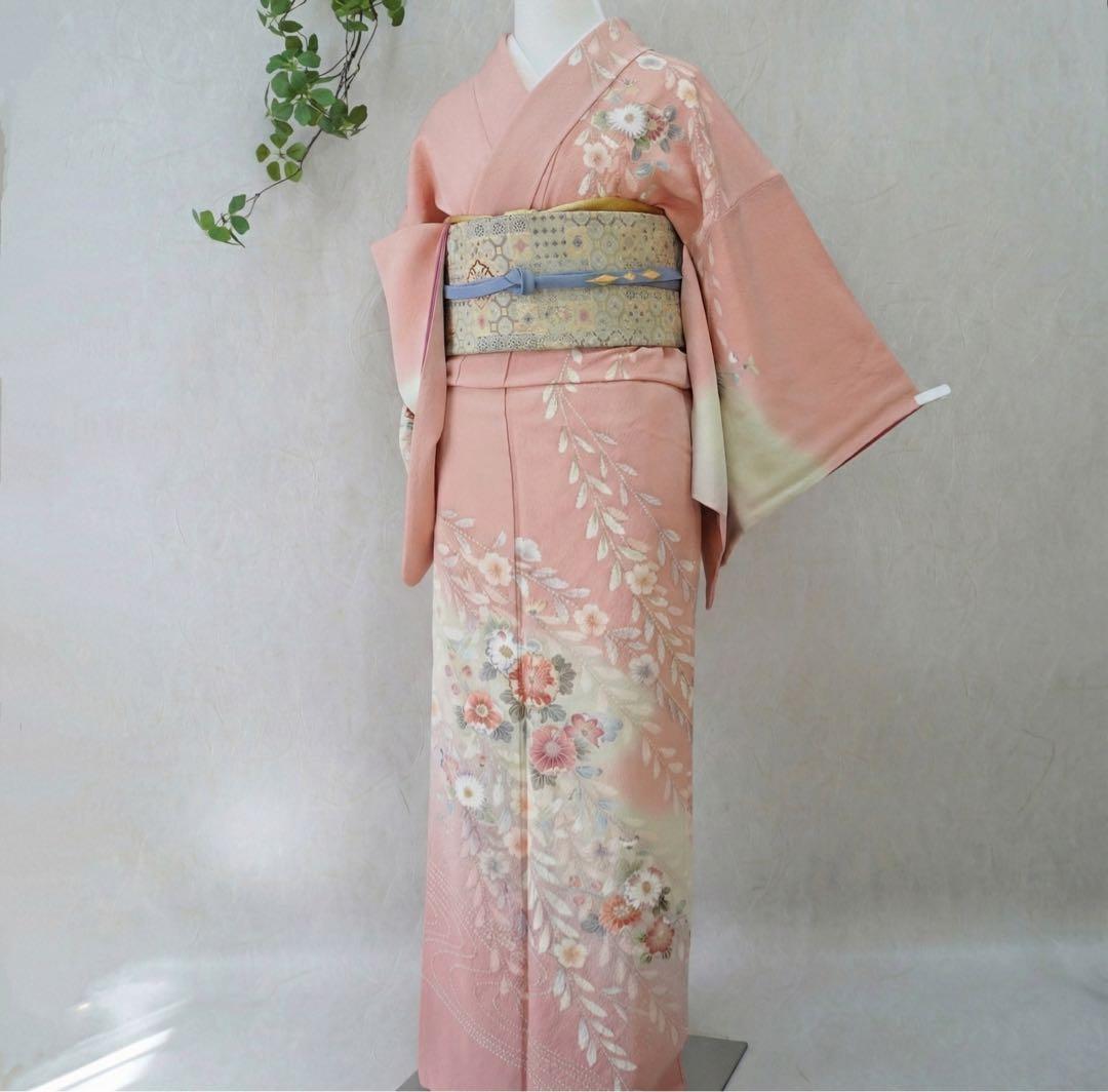 訪問着フルセット　正絹　卒業式　入学式　お宮参り【訪問着、袋帯、帯締め、帯揚げ】