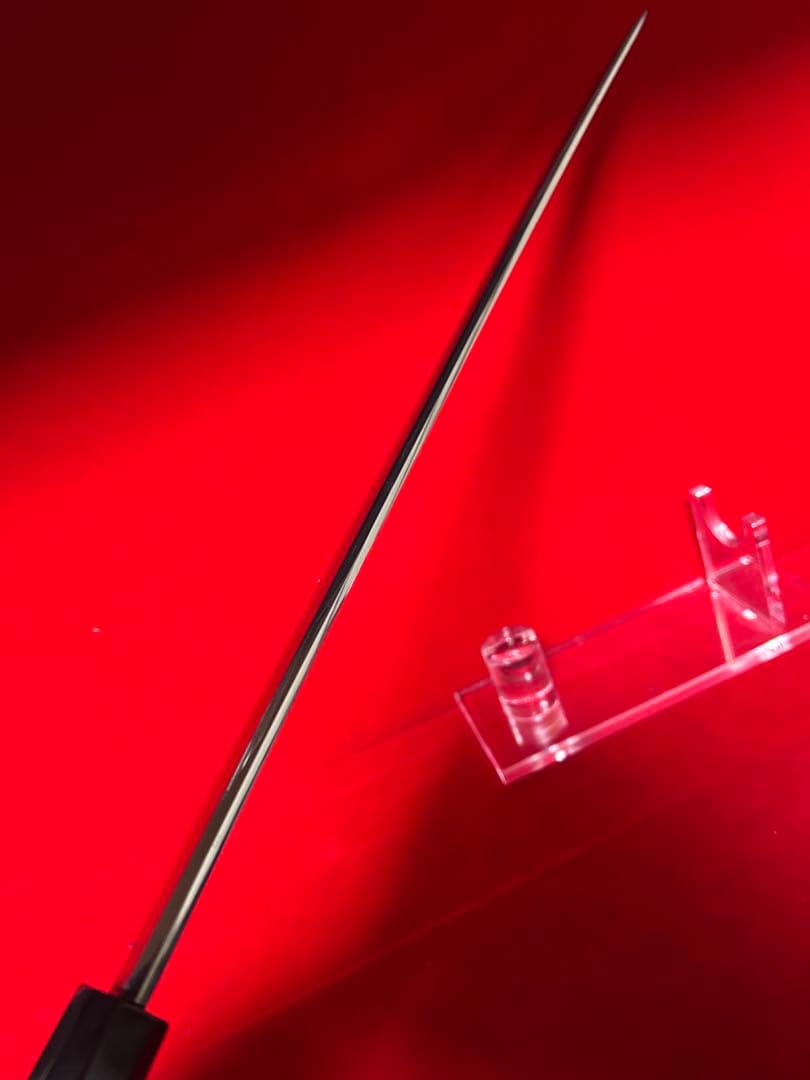 01564 包丁　マグロ包丁　先丸型　両刃　研師仕上げ　刃文綺麗　鞘付　未使用品