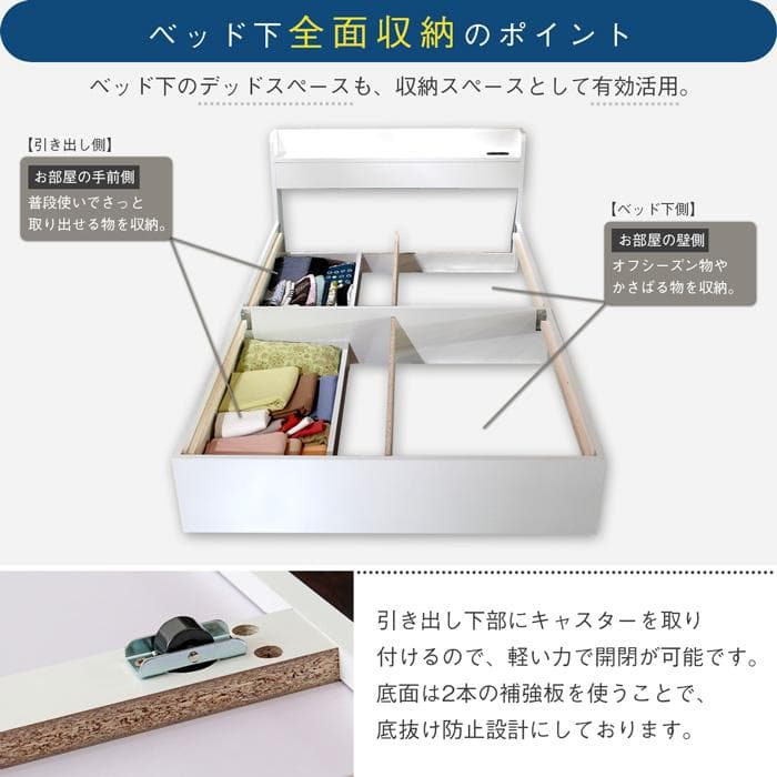RUES 【ルース】 ベッドフレーム シングル 棚・コンセント付き 収納 ベッド