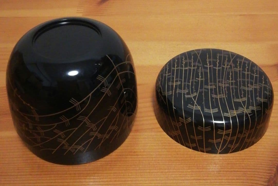 宗完書付　康光作　芽張　柳蒔絵　棗　共箱　茶道具