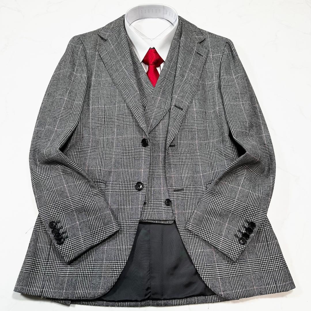 未使用級 定価16万◎ブリッラ ドーメル 3ピース グレンチェック グレー 44