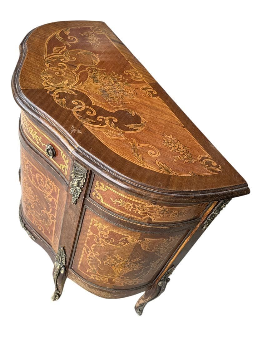 イタリア　猫脚　象嵌　アンティーク調　飾り棚　キャビネット　コンソールテーブル