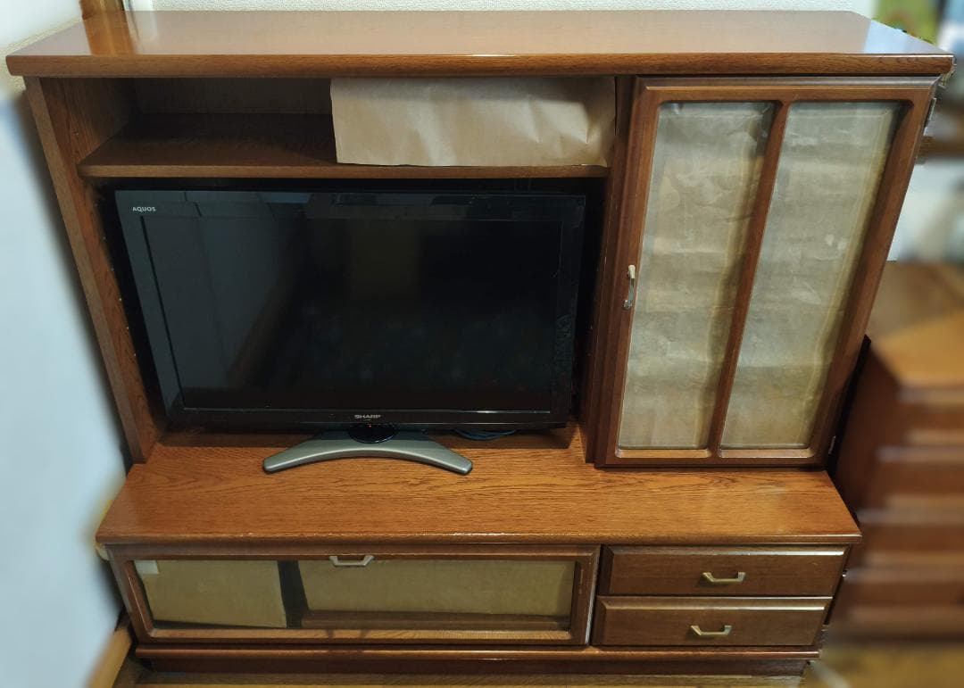 オールドカリモク 木製テレビ台 ガラス扉付き収納 (取りに来ていただける方限定)