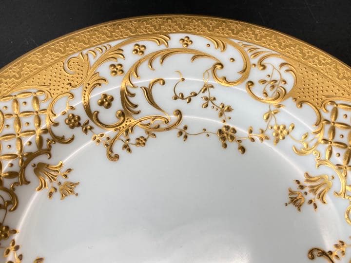 ミントン×コラモア　特注　金盛　唐草紋様草花図　ゴールド　デザートプレート　洋皿