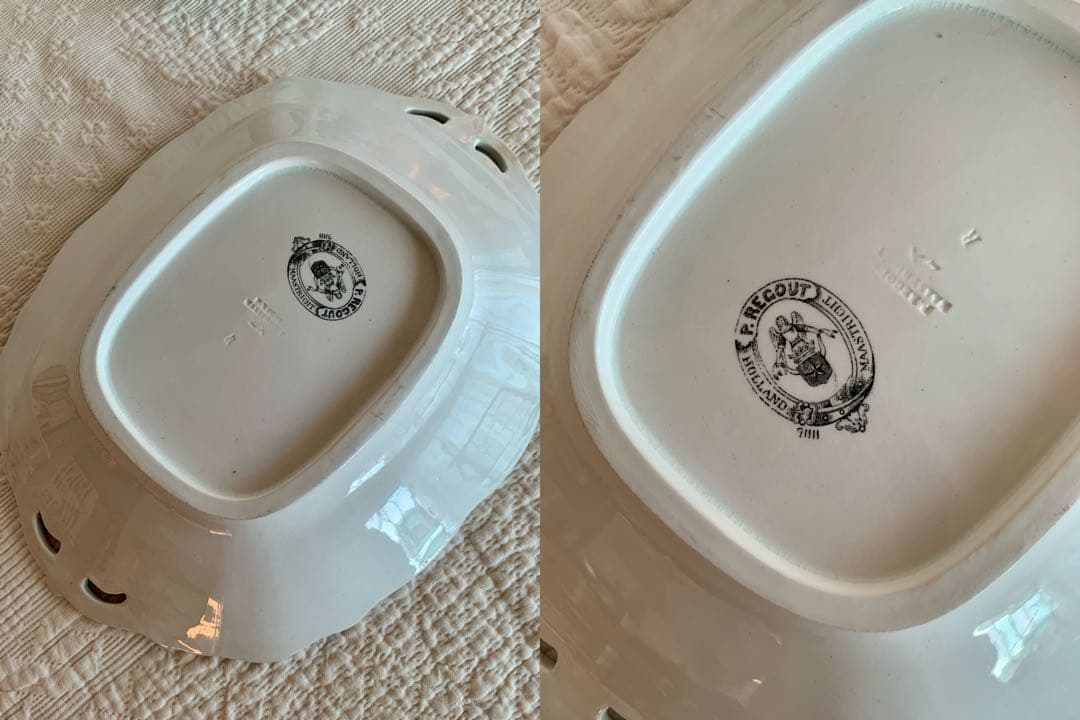 フランス・オランダ・ドイツアンティーク /ビンテージレリーフ白磁陶器6点set
