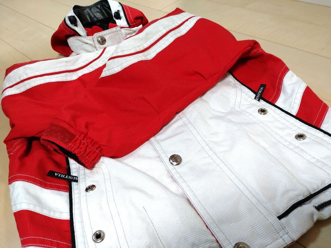 asics Power Austria スキーウェア 赤/白 フード付き