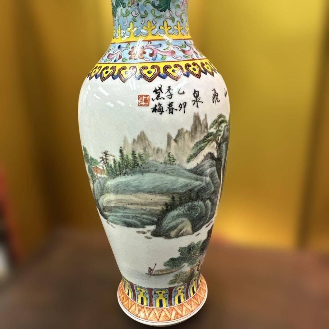 1975年，台湾，中国風 山水画 花瓶 花器