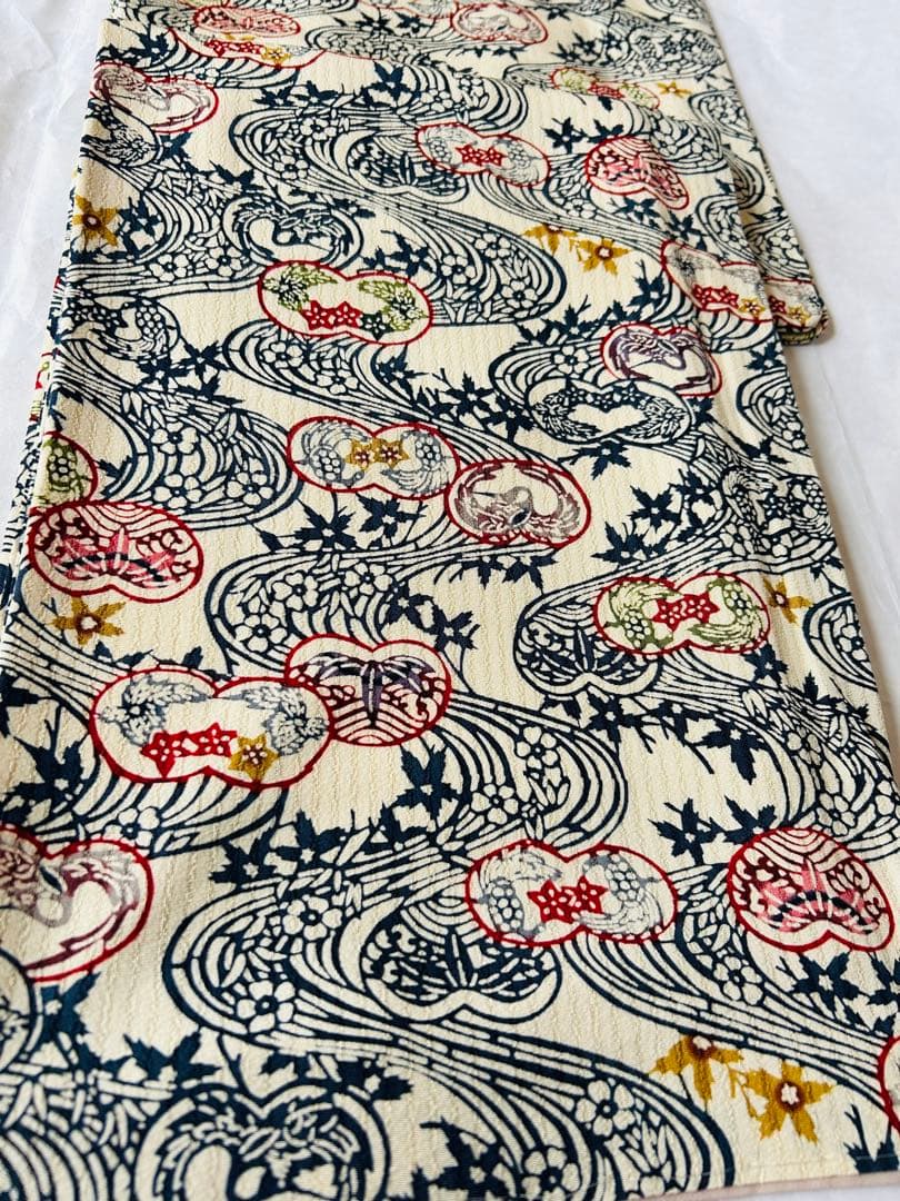 栗山吉三郎　和染紅型【誂え】　しつけ付き　証紙付き　浜ちりめん