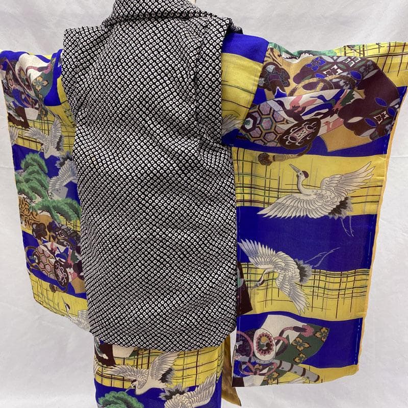 510ab4◎七五三 三歳 男の子 アンティーク着物&被布 レトロ 群青色◎