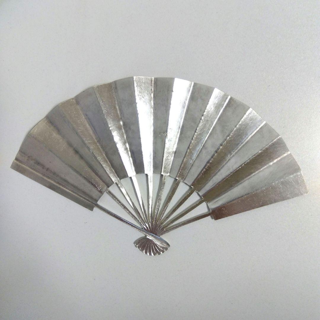 純銀 扇 扇子 銀細工 工芸 民芸 置物 縁起 富士 松