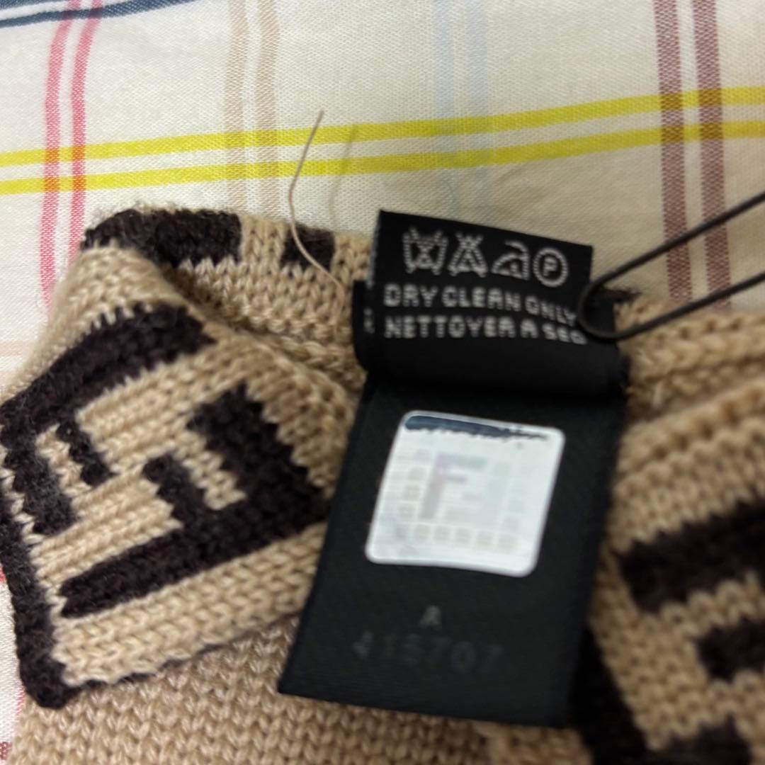 FENDI 2点セット ニット帽 手袋 五本指 ロゴ ウール ブラウン