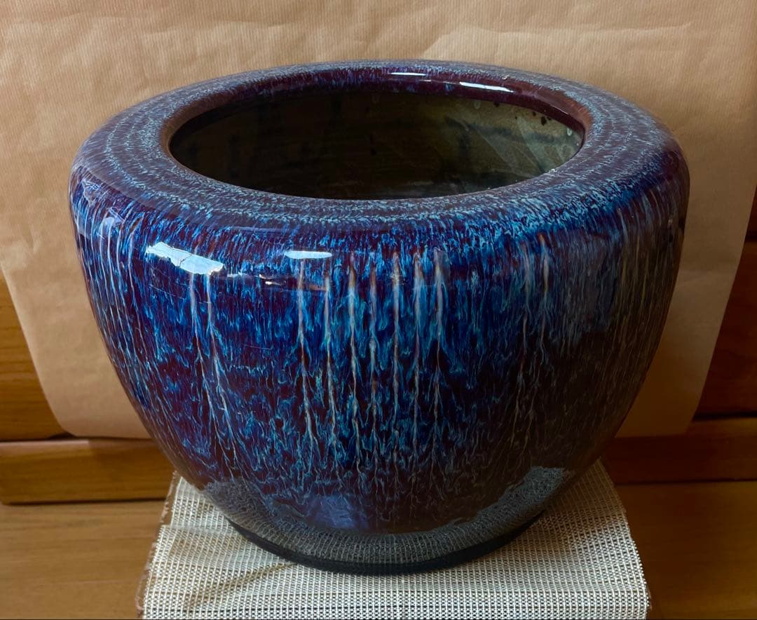 レトロ】火鉢　ガラス天板付きメダカ鉢　水蓮鉢昭和　骨董品　アンティーク中古品です