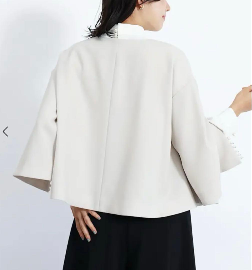 美品　FENNEL パールスリーブ　ケープ　ジャケット　グレージュ