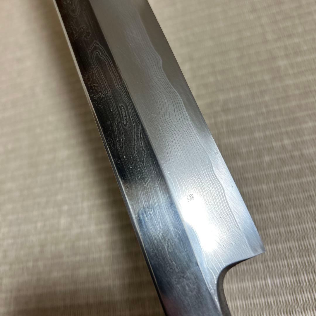墨流し　青鋼　康之　柳刃　包丁　和包丁　黒檀白水牛八角柄　尺一