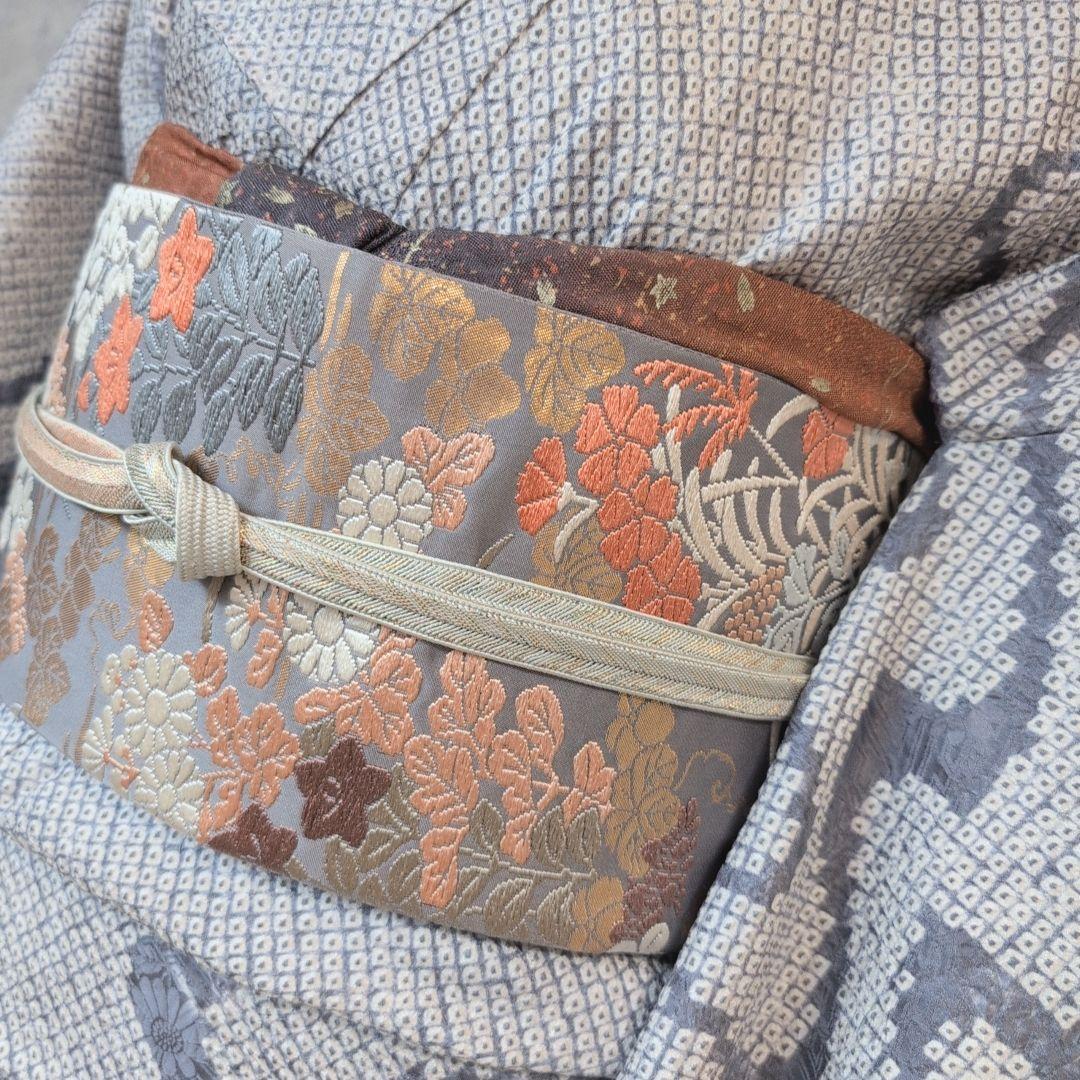 訪問着　フルセット　着物　正絹　総絞り　刺繍　紅葉　流水　水色　F2