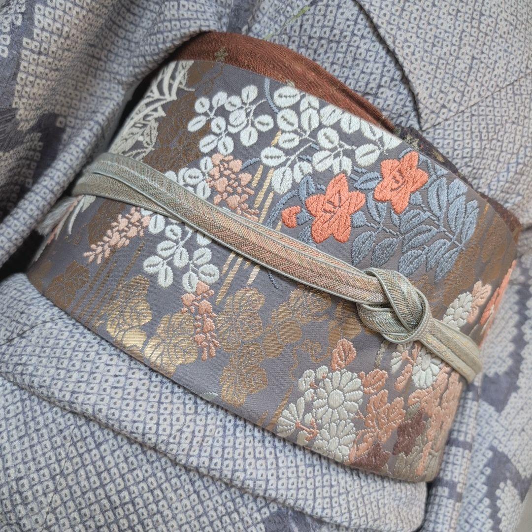 訪問着　フルセット　着物　正絹　総絞り　刺繍　紅葉　流水　水色　F2