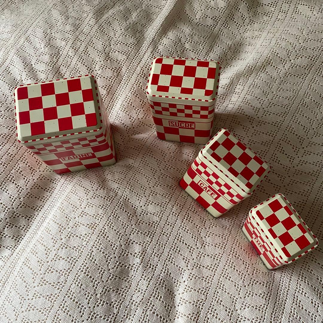 コントワール・ドゥ・ファミーユ　ティン 缶ダミエ キャニスター ４個セット