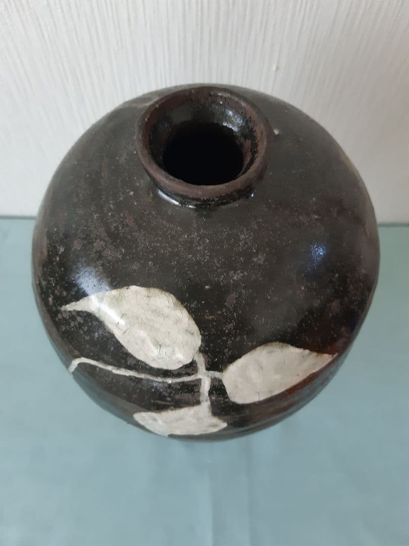 梅瓶 黒高麗 人参葉文 陶器 壺 朝鮮