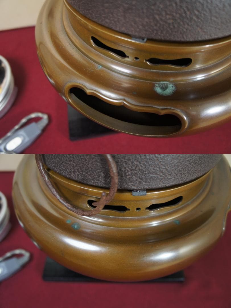 専用☆唐銅朝鮮風炉釜 南鐐(銀)摘み唐銅蓋 釜鐶 410W電熱器 敷板送料込み