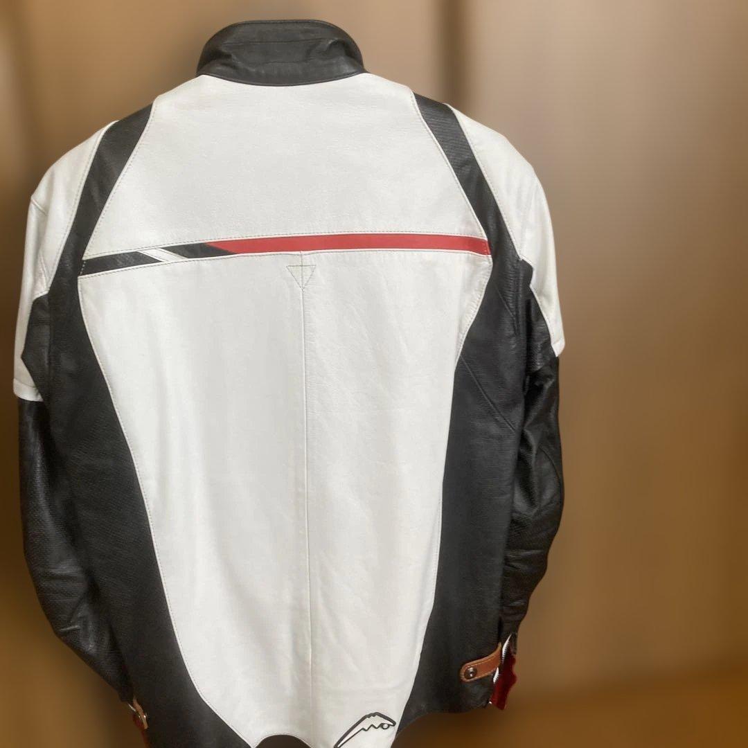 バイク用レザージャケット ホワイト/ブラック/レッド 希少サイズのLLの3W