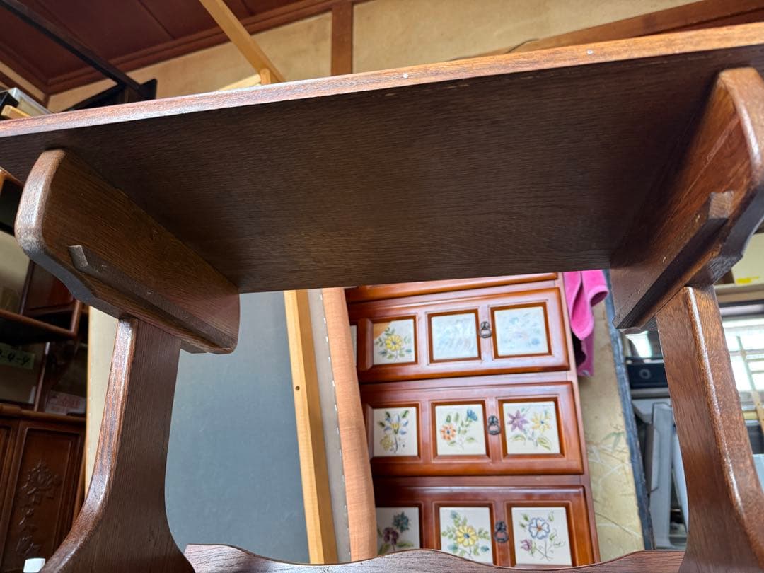 ヴィンテージ 両面引き出し マガジンラック付サイドテーブル W60 木製