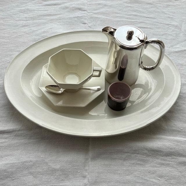 希少美品◆クレイユ単刻印オーバルプレート特大皿モントローオクトゴナルレリーフ雅姫