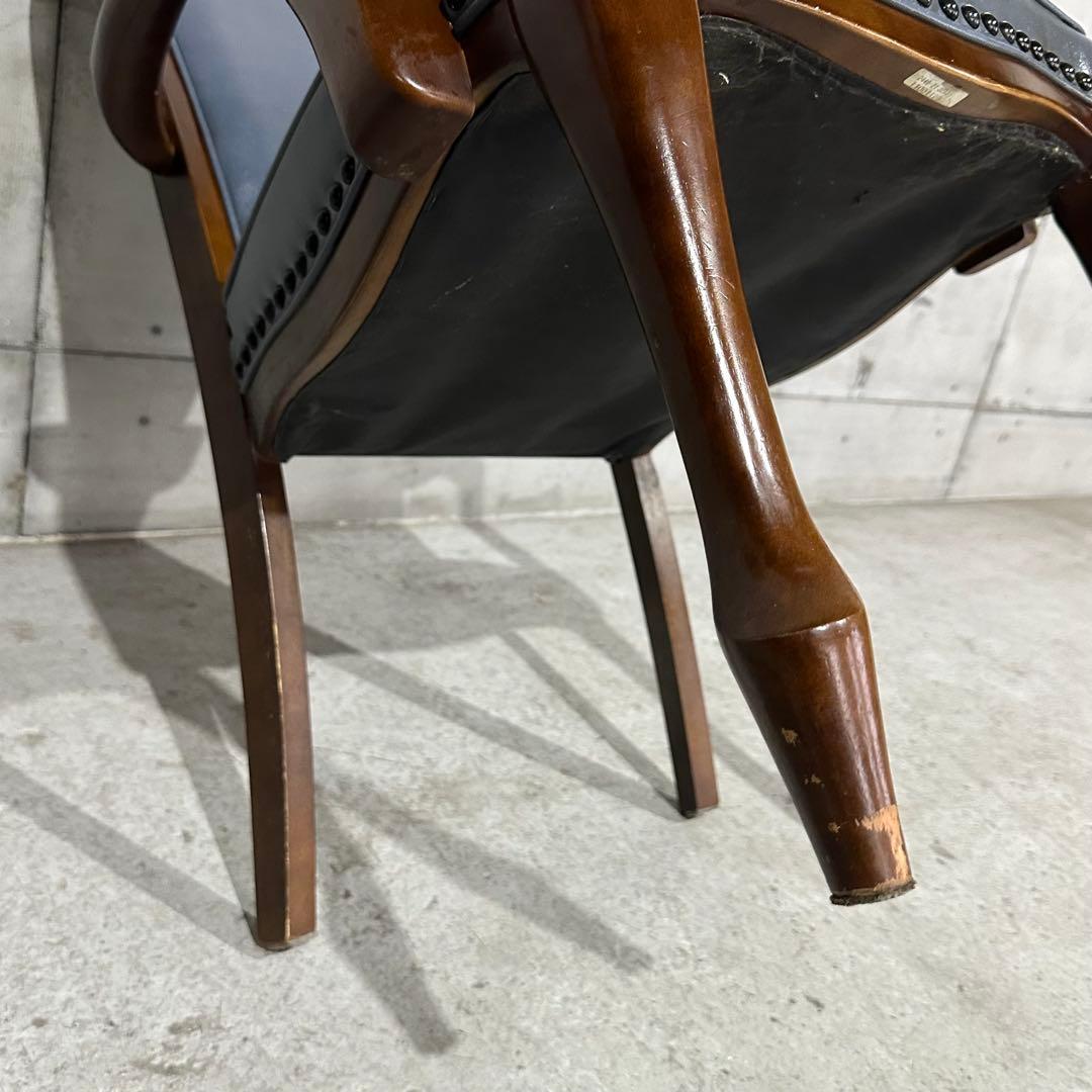 ✦マルニ木工✦ アームチェア 昭和レトロ レザー調 鋲打ち クラシックチェア