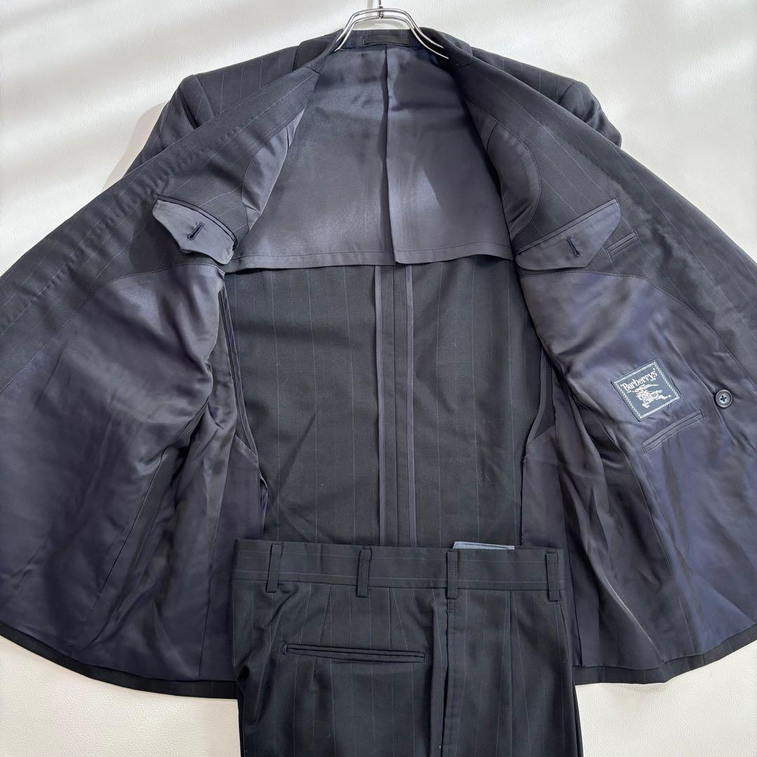 美品 バーバリー ダブル スーツ セットアップ Sサイズ ストライプ ネイビー