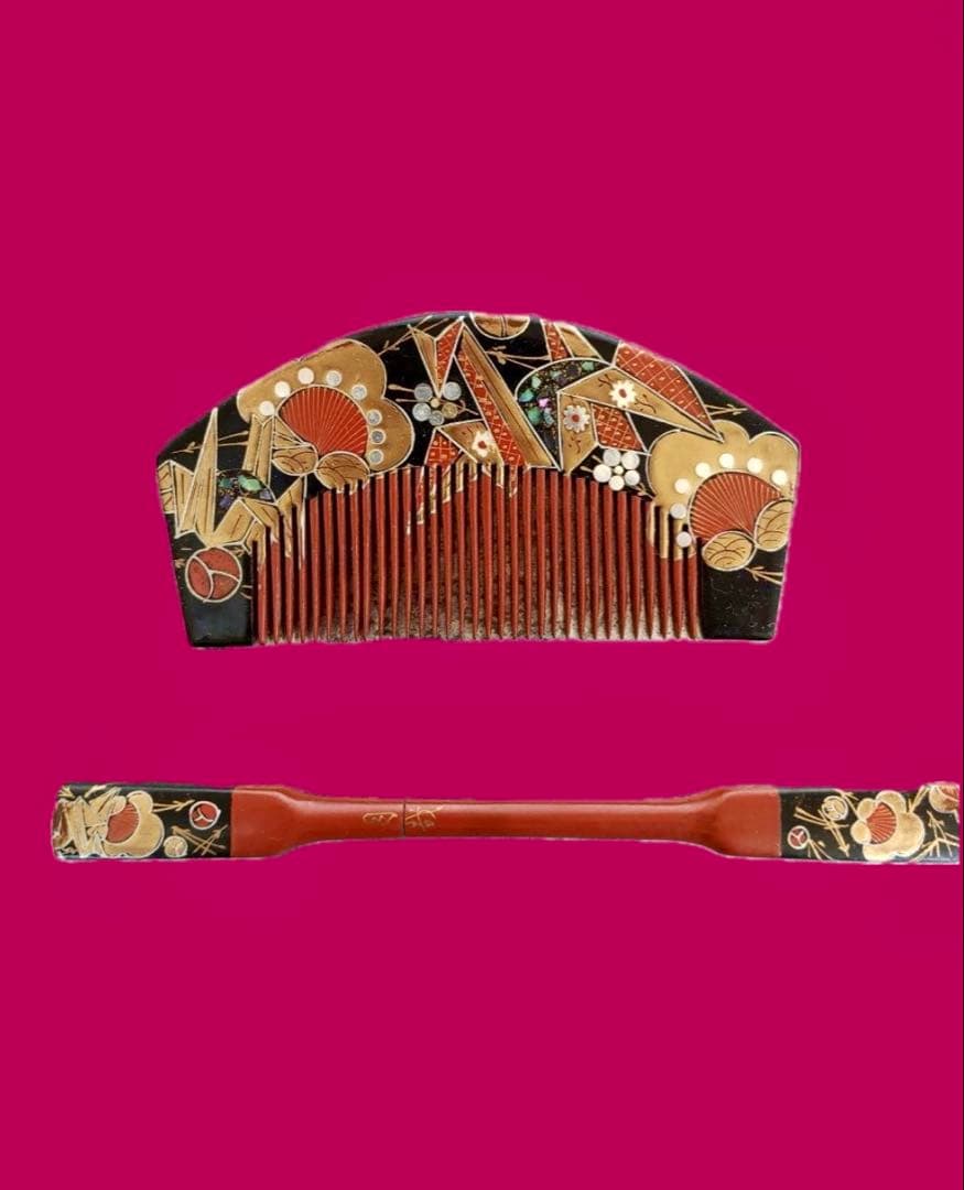 アンティーク着物　七五三　着物　折り鶴　前櫛セット