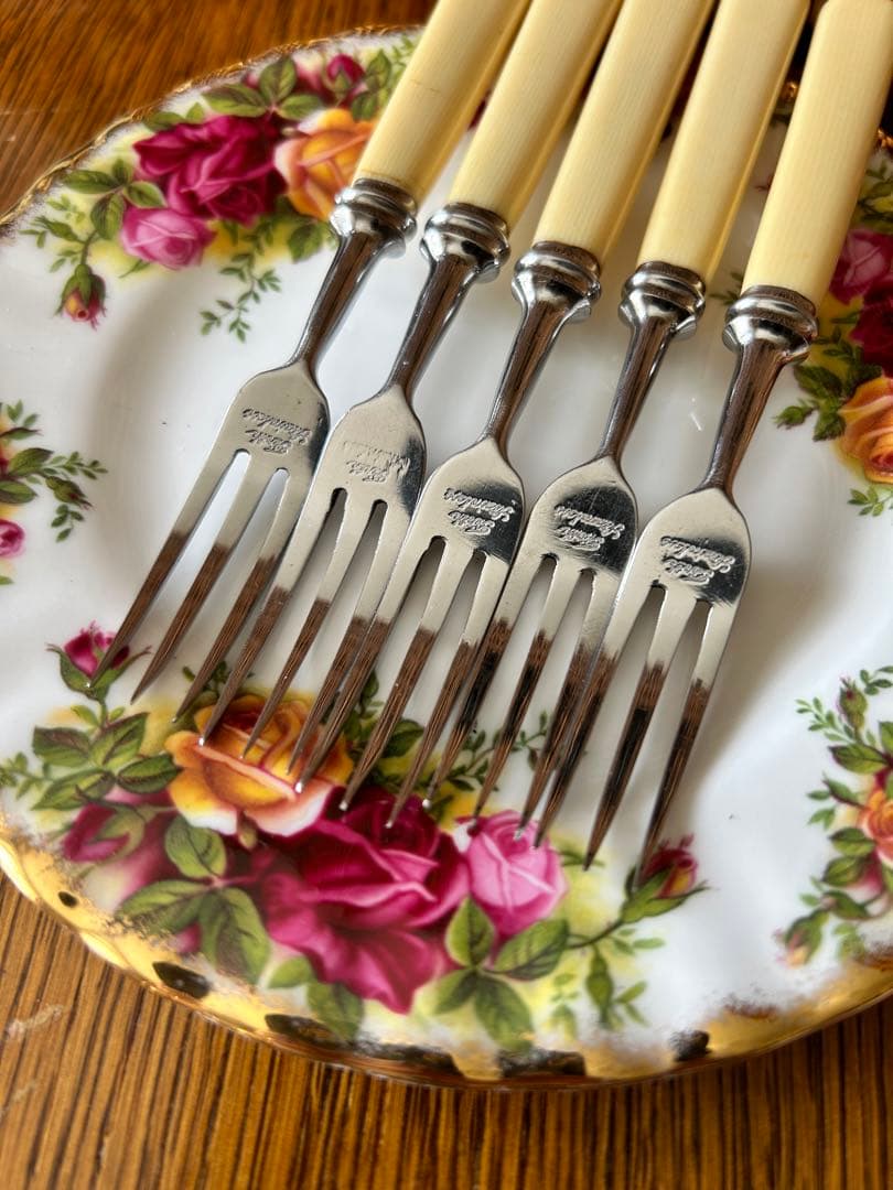 英国　ヴィンテージ　デザートフォーク　ケーキフォーク　ティーフォーク　5本