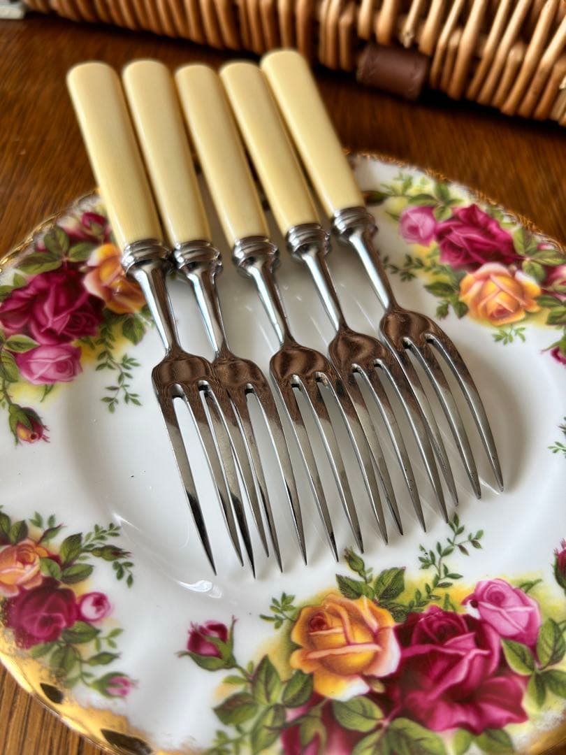英国　ヴィンテージ　デザートフォーク　ケーキフォーク　ティーフォーク　5本
