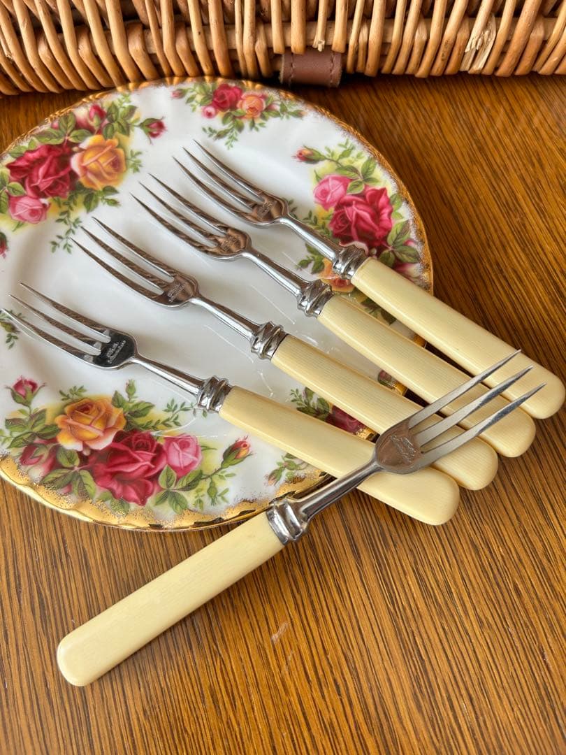 英国　ヴィンテージ　デザートフォーク　ケーキフォーク　ティーフォーク　5本